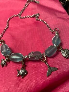 Sea Life Silver-Tone Sea Blue Green Glass Bead Necklace